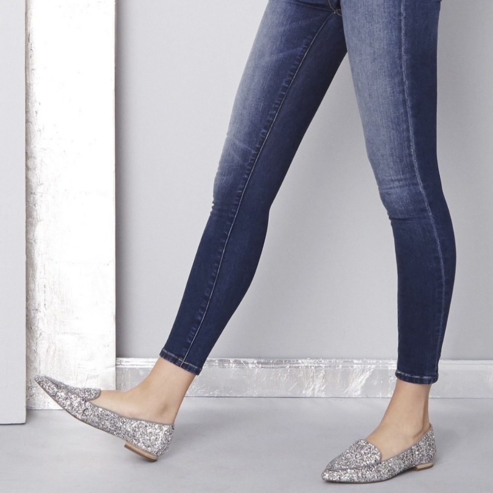Sole/Society Silver Glitter Chic Loafers Flats